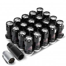 DNA Motoring M12 x 1.25 Closed End 16PC Aluminum Alloy Wheel Lug Nuts + 4 x Lock Nut + 1 x Key (Silver Accents / Black Body)