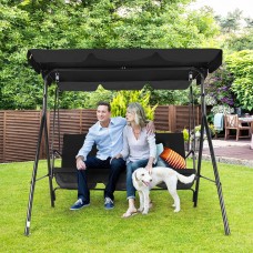 GARTOO 3-Seat Patio Swing Chair,Outdoor Porch Swing with Adjustable Canopy and Durable Steel Frame for Patio, Garden, Poolside (Black)