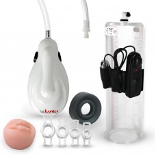 LeLuv White eGrip Electric Handheld Vibrating Penis Pump 9 Inch x 2.75 Inch with Sleeve, Donut & 4 C-Rings