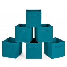 MaidMAX cloth Storage Bins, Set of 6 Foldable collapsible Fabric cubes Organizers Basket with Dual Handles for gift, Teal