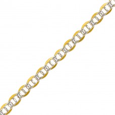 DoubleAccent 14K Two Tone Gold Chain White Pave Light Flat Mariner Chain Necklace (16, 18, 20, 22, 24, 26 Inches)