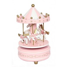 School Supplies Schoolsupplies New Pink Wooden Merry Go Round Carousel Classic Music Box Kids Girls Gift Toy