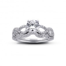 Diamond Traces 1.01ctw E-VS2 VG Round Natural Certified Diamonds 14k Gold Cocktail Sidestone Ring Bridal Set