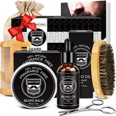 MALE GOD Christmas Gifts for Men - Beard Kit with Beard Oil, Beard Balm, Beard Brush, Comb, Scissors, ebook, Men Gifts Set - Men