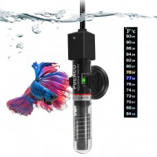 pulaco 25w small aquarium betta heater with free thermometer strip, under 6 gallon fish tanks (preset temperature 78?)