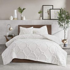 Madison Park Season Bedding Set, Matching Shams, King/Cal King(104'x92'), Pacey Shabby Chic, Geometric Ogee White