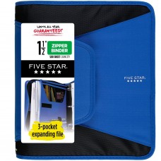 Five Star Zipper Binder, 1-1/2 Inch 3-Ring Binder for School, 3-Pocket Expanding File, 500 Sheet Capacity, Blue (72202)