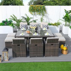 Moda Furnishings 11-piece Outdoor Dining Set With Cushions Wicker Furniture