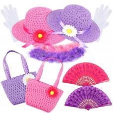 Great Choice Products Girls Tea Party Set Includes 10 Pcs Hats Fan Tea Party Gloves Small Pink Purse Feather Boas Toy Tea Sets For Little Girl…