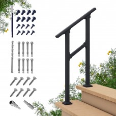 cHR 2 Steps Outdoor Handrails for Outdoor Steps, Black Wrought Iron Hand Rail Stair Railing Kit (1-2 Steps Handrail)