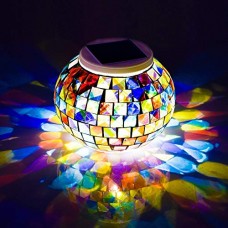 WSgift Color Changing Solar Powered Glass Mosaic Ball Led Garden Lights, Rechargeable Solar Table Lights, Outdoor Waterproof