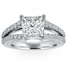 Pompeii3 1 1/3Ct Princess Cut Split Shank Enhanced Diamond Engagement Ring 14K White Gold