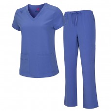 Natural Uniforms Womens cool Stretch V-Neck Top and cargo Pant Set (ceil Blue, X-Small)