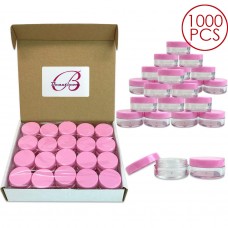 Great Choice Products (1000 Pieces) 10G/10Ml Round Cosmetic Clear Sample Jars Pink Lids