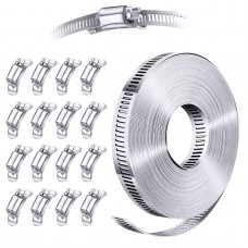 Steelsoft 304 Stainless Steel Hose Clamp Assortment Kit DIY, Cut-To-Fit 35 FT Metal Strap+16 Stronger Fasteners, Large Adjustabl