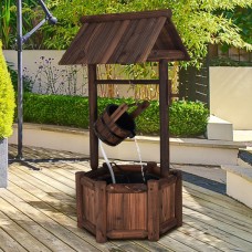 Gymax Garden Rustic Wishing Well Water Fountain Wooden Outdoor Electric Backyard Pump