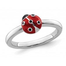 Gem And Harmony Sterling Silver Polished Red Enameled Ladybug Ring