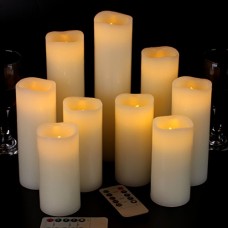 Vinkor Flameless Candles Battery Operated Candles 4' 5' 6' 7' 8' 9' Set of 9 Ivory Real Wax Pillar LED Candles with 10-Key Remot