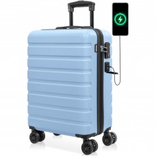 AnyZip Carry On Luggage 21' Hardside PC ABS Lightweight USB Suitcase with Wheels TSA Lock Light Blue