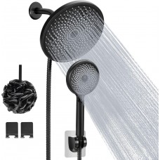 Lanhado Rain Shower Head with Handheld Spray, 8.5'' Matte Black Shower Head with hose, 3 Setting High Pressure Shower Heads, Anti-leak