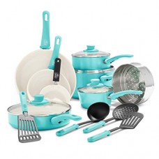 GreenLife Soft Grip Healthy Ceramic Nonstick Cookware Pots and Pans Set 16 Piece Turquoise