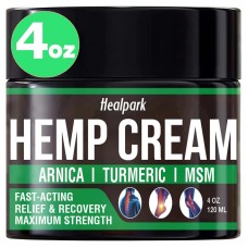 Healpark Natural Hemp Cream Maximum Strength- Arnica,MSM, Turmeric, Emu Oil, Menthol, Aloe- 4 fl oz Hemp Oil & Arnica Cream