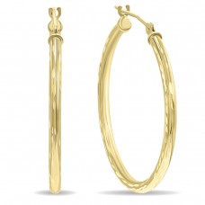 szul.com 10K Yellow Gold Shiny Diamond Cut Engraved Hoop Earrings (30mm)