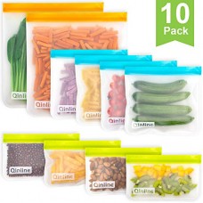 Qinline Reusable Storage Bags - 10 Pack BPA FREE Freezer Bags(2 Reusable Gallon Bags + 4 Leakproof Reusable Sandwich Bags + 4 THICK