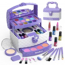 PERRYHOME Kids Makeup Kit for Girl 35 Pcs Washable Real Cosmetic Safe NonToxic Little Girl Makeup Set Frozen Makeup Set for