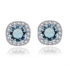 Bonjour Jewelers 10k White Gold 4 Ct Round Created Aquamarine Halo Stud Earrings Plated