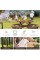 Tangkula 8 Person Wood Picnic Table Outdoor Round Picnic Table with 4 Builtin Benches Umbrella Hole Outside Table and Bench