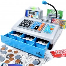 Ben Franklin Toys Dr. STEM Toys | Talking Toy Cash Register | STEM Learning 69 Piece Pretend Store with 3 Languages, Paging Microphone, Credit Car