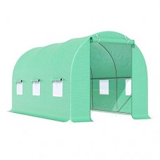 Outsunny 15x7x7ft Walk-in Tunnel Greenhouse Portable Garden Plant Growing House with Door and Ventilation Window Green