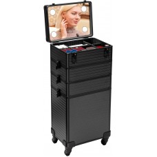 thinkstar 4 In 1 Makeup Rolling Train Case With Mirror Of Led Lighted 3 Color Setting New