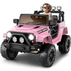 Generic 2 Seat Kids Ride On Truck,12V Battery Powered Off-Road Vehicle with Remote Control,Spring Suspension,LED Lights,Music,3 Speeds