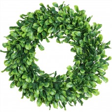 Lvydec Artificial Green Leaves Wreath - 15' Boxwood Wreath Outdoor Green Wreath For Front Door Wall Window Party D茅cor