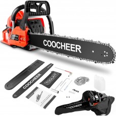 COOCHEER 62CC 2-Cycle 3.5HP Gas Powered Chainsaw,20' Bar,Carrying Bag&Tool Kit Included,Handheld Cordless Chainsaw for Cutting Wood&Trees