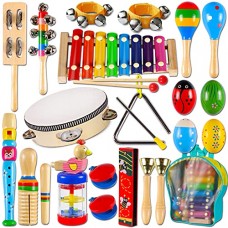 LOOIKOOS Toddler Musical Instruments,Wooden Percussion Instruments Toy for Kids Baby Preschool Educational Musical Toys Set for