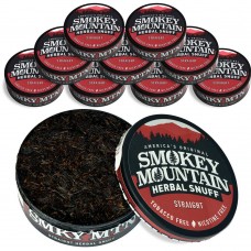 Smokey Mountain Herbal Long Cut - Straight - 10 Can Box - Tobacco Free and Nicotine Free Snuff