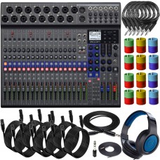 PBS Kids Zoom LiveTrak L-20 - 20-Input Digital Mixer Multitrack Recorder with Samson SR350 Over-Ear Stereo Headphones and XLR Cables All