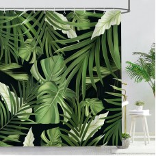 Bonhause Tropical Leaves Shower Curtain Jungle Nature Theme Dark Green Palm Leaf Monstera Plant Bathroom Curtain 72x72 Inch Pol