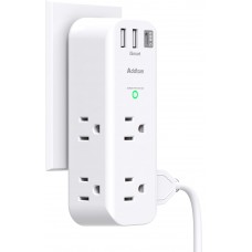 Addtam Surge Protector - Outlet Extender with Rotating and Multi Plug with 6 AC 3 USB Ports (1 USB C), 3-Sided Power Strip with Wall Ad