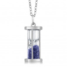 Gem Stone King Sterling Silver Hourglass Pendant Necklace with 0.75 Ct Diffused Blue Sapphire Dust 18' Chain