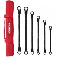 starwork true mechanic 6-piece 120t sae&metric, flex-head double box end, extra long ratcheting wrench set, with roll-up pouc