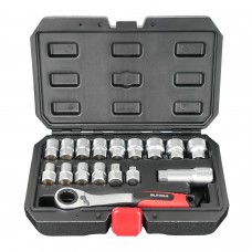 BILITOOLS 17-Piece Pass Through Socket Set, 3/8' & 1/2' Drive Pass Thru Spline Socket & Ratchet Set Go Through Design Metric …