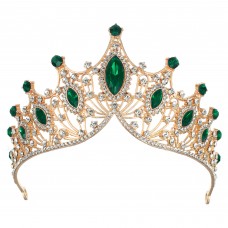 Unique Bargains Women Faux Crystal Princess Crowns Tiara Rhinestone Party Gold Tone Green