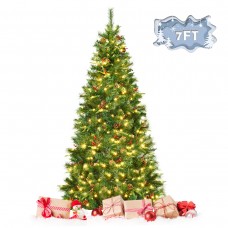 Topbuy Pre-lit Hinged Artificial Pencil Fir Christmas Tree with LED Lights