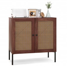 Costway Rattan Buffet Sideboard Cabinet Cupboard with Adjustable Shelf Walnut