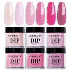 AZUREBEAUTY Pink Dip Powder Nail Set, 6 Colors Light/Hot Pink Cherry Blossom Shades Dipping Powder Starter Kit, French Nail Art