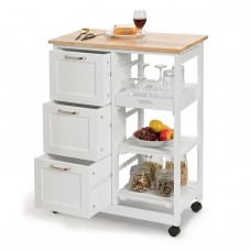 Giantex Kitchen Island Cart Home Bar Serving Cart Kitchen Trolley with 3 Large Drawers Storage Shelf and 3 Tier Shelves Roll